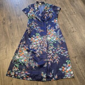 Vintage Andrade Hawaiian Polynesian Dress Honolulu Blue Floral Dress Women Sz 14
